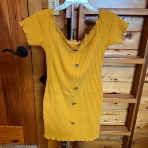 SHEIN Yellow Ribbed off-shoulder Dress XL